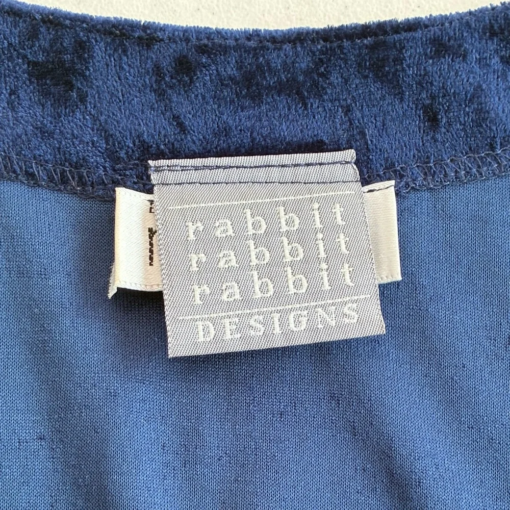 Vintage 90’s Rabbit Rabbit Rabbit Velvet and Pleated Navy Dress - Picture 2 of 11